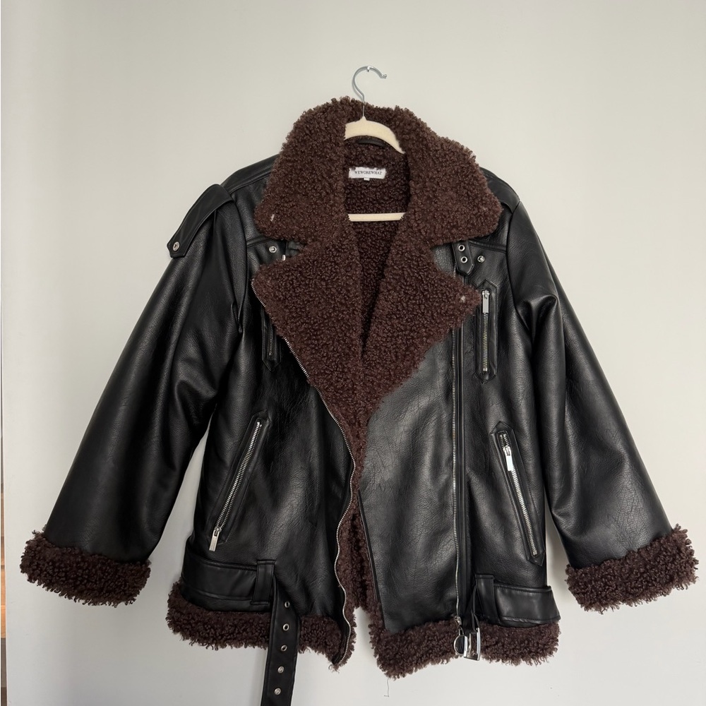 WeWoreWhat Black and Brown Leather Jacket